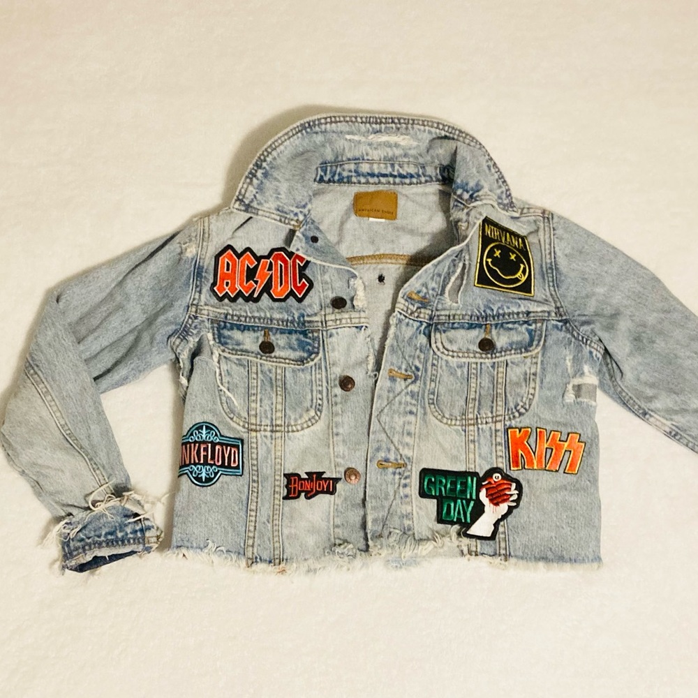 Custom Retro Rock/Metal Patch Denim Jacket